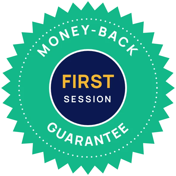 First-session money-back guarantee badge